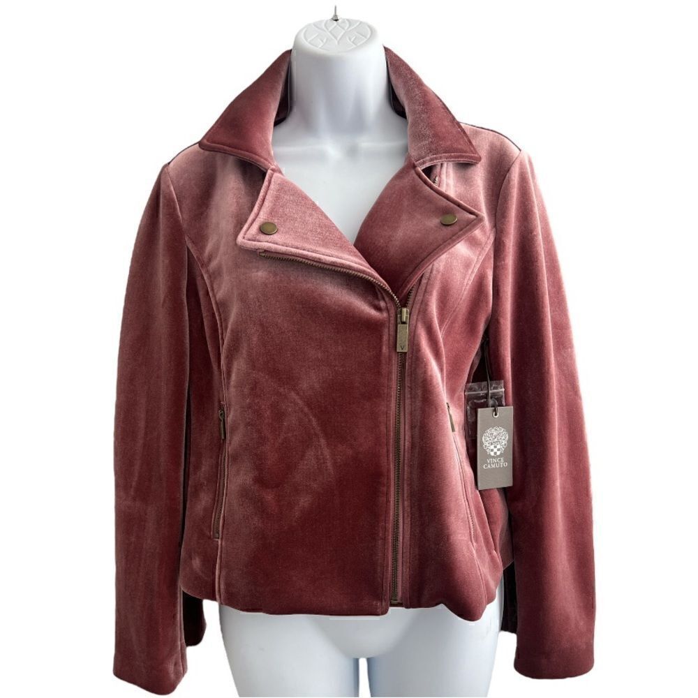 VINCE CAMUTO Women's Winter Velvet Motorcycle Jacket Pink S